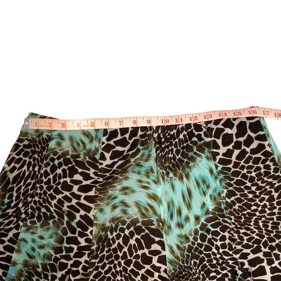 JOSEPH RIBKOFF Turquoise with Dark Brown Leopard Print Ruffle Hem Skirt Sz 16 - Picture 3 of 5